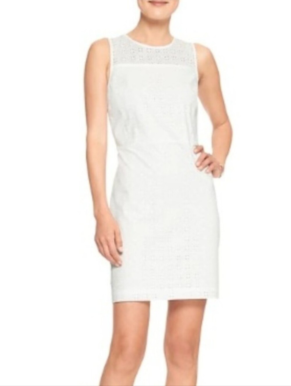 NWOT Banana Republic Sleeveless White Eyelet Sheath Dress